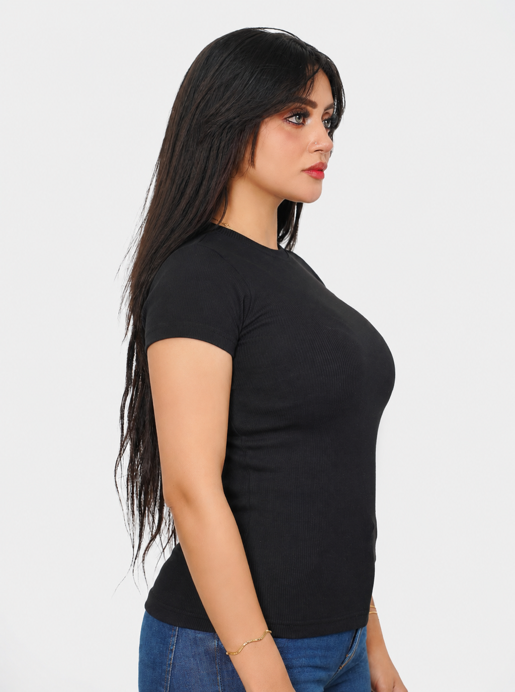 Cotton Ribbed Half-Sleeve Top